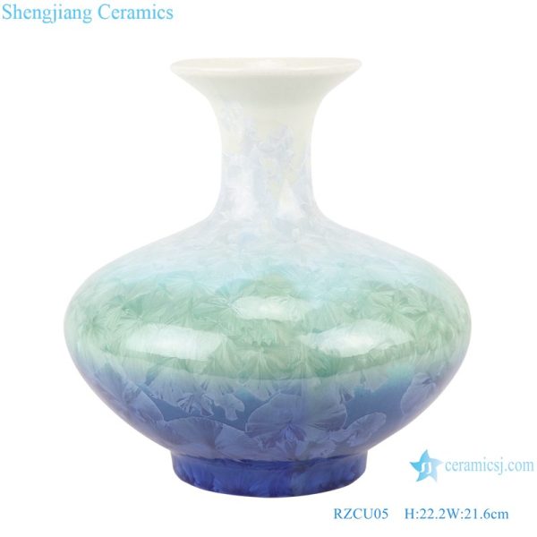 RZCU05 Crystalline glazed white green blue flask with flat belly decorative porcelain vase