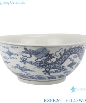 RZFB26 Blue and white porcelain old style antique ceramic bowl on table pot