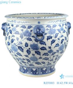 RZFH03-A Blue and white lion head flower tank fish water tank porcelain large pot