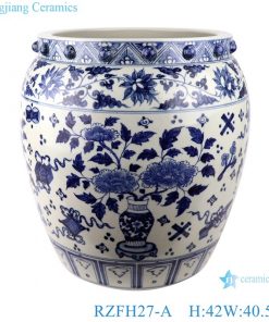 RZFH27-A Blue and white twining lotus bogu grain flowers design porcelain large fish tank