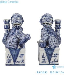 RZGB30 Antique Blue and white animal sculpture squatting poodle ceramic candlestick
