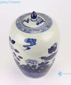 RZGC14-B Blue and white flower and bird pattern ceramic storage jar