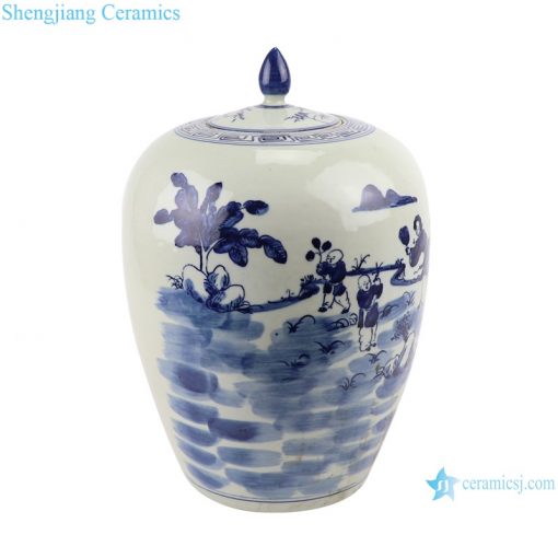 RZGC14-E Blue and white child playing multi-pattern ceramic storage jar