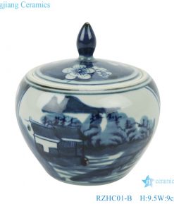 RZHC01-B Blue and white porcelain ice plum landscape ceramic storage pot with lid