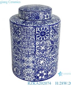RZKA202074 Antique straight blue and white porcelain medium round storage jar with lid