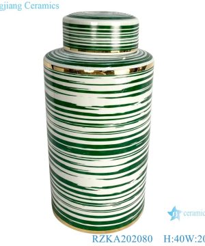 RZKA202080 Antique Straight tube color green glazed line gilt edged jar