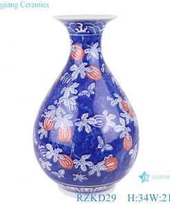 RZKD29 Blue and white porcelain vase plum glaze red melon and fruit grain jade jug spring bottle