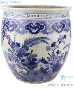 RZKM03 Blue and white imitation of the Qing Dynasty Kangxi year flower and bird porcelain aquarium water tank