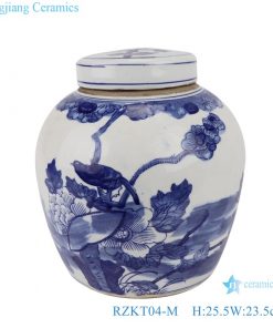 RZKT04-M Blue and white flower pattern porcelain storage jars tea pot with lid