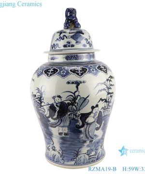 RZMA19-B_Qing Dynasty people kiln pure handmade blue and white double dragon porcelain ginger jars with lid