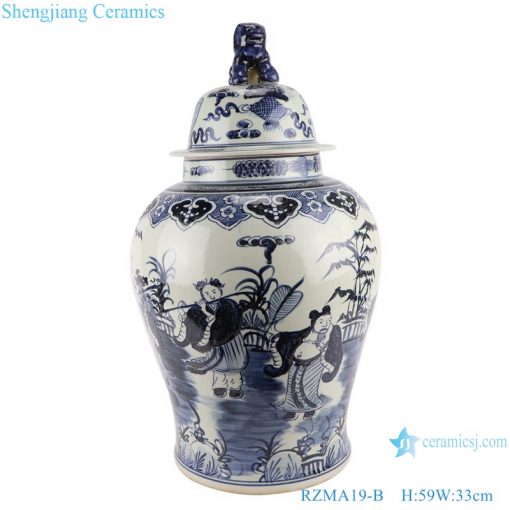 RZMA19-B_Qing Dynasty people kiln pure handmade blue and white double dragon porcelain ginger jars with lid