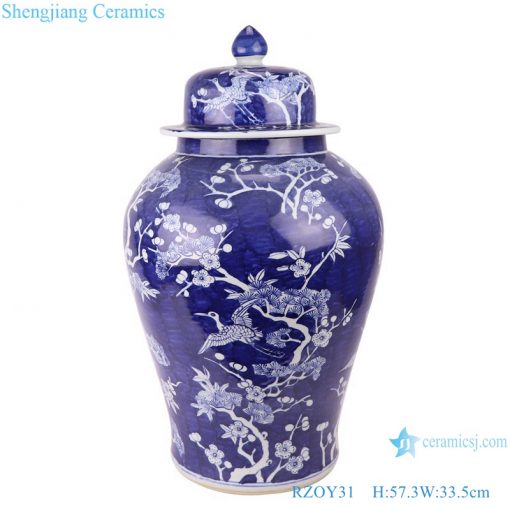 RZOY31 Qing blue and white porcelain wrapped branches of flowers ceramic storage jars with lids