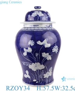 antique Blue and white ice plum lotus design ceramic storage vase ginger jars