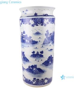 Blue and white wutong landscape pattern umbrella stand