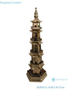 RZPI42-G Vintage gold plating ceramic decorative pagoda for home decoration