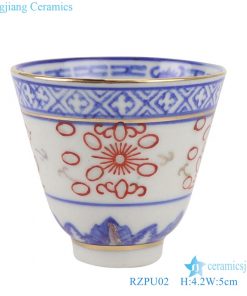 Blue and white with color painting gold line  orchid heart thin Ceramic small teacup
