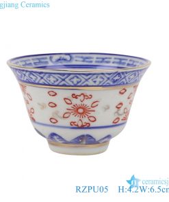 RZPU05 Blue and white Teaware gold line dragon print horseshoe cup small tea cup