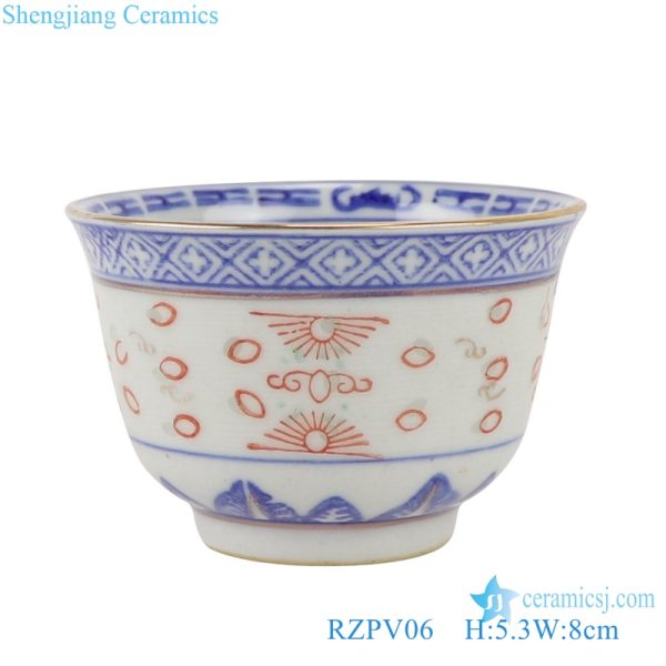 RZPV06 Blue and white porcelain tea cup with gold Line dragon pattern