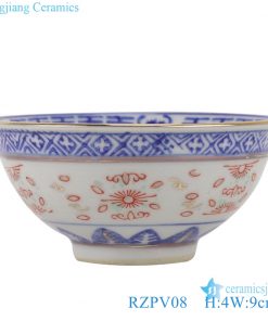 RZPV08 Blue and white old exquisitely gold line ceramic painted  small rice tea bowl