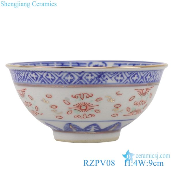 RZPV08 Blue and white old exquisitely gold line ceramic painted  small rice tea bowl