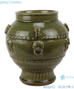 RZQJ12 Antique green Chinese vintage style hand made glazed ceramic pot jars