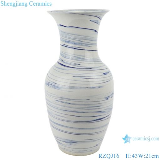 RZQJ16 Modern white color glazed blue line wave ceramic vases for home decoration