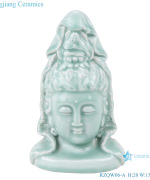 RZQW06-A  Antique Shadow green glaze carving of Guanyin Bodhisattva Buddha head statue for decoration