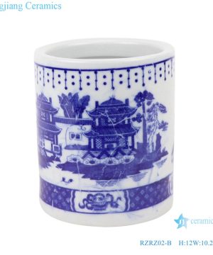 RZRZ02-B_ Jingdezhen Porcelain Factory hand-painted blue and white mountain ceramic pen holder