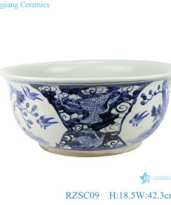 RZSC09 Hand painted blue and white porcelain flower and bird patterns fish tank garden pot