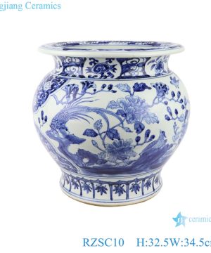 RZSC10 ancient blue and white porcelain ware Hand painted fish tank with flower and bird pattern