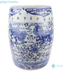 RZSC12-A/B Antique blue and white porcelain hand-painted lion figures ceramic garden drum stool