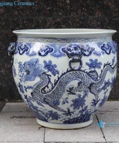 RZSC13-A/B Antique blue and white Hand painted fish tank with double ears and hand painted dragon pattern