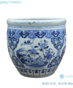 RZSC15-B Blue and white porcelain flower and bird design ceramic big pots