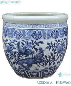RZSD06-A Jingdezhen handmade blue and white peony flower pheasant design ceramic pots pond