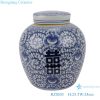RZSI03 Blue and white happy character design big storage pot tea canister with a lid