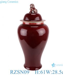 Porcelain Ginger jar with lion head lid and Chinese red glaze