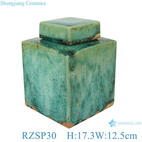 Ceramic kiln variable antique glaze green square porcelain pot storage box