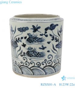 RZSX01-A Blue and white lotus mandarin duck playing in water pattern porcelain pen holder