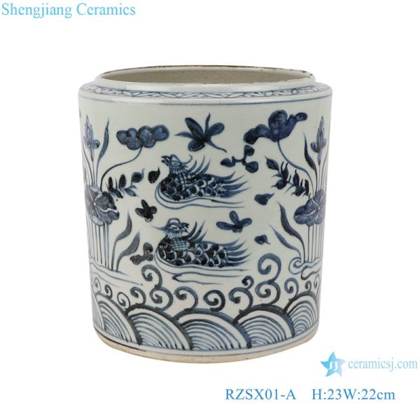 RZSX01-A Blue and white lotus mandarin duck playing in water pattern porcelain pen holder