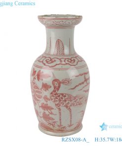 RZSX08-A Antique porcelain alum red flower and bird  design short fishtail ceramic vase