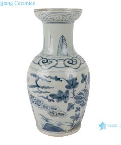 RZSX08-B Antique blue and white flower and bird short fishtail ceramic vase