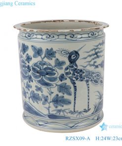 RZSX09-A Antique blue and white  porcelain flower and bird pen holder ceramic censer
