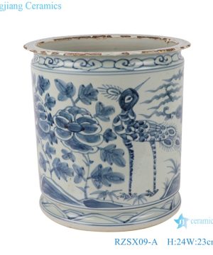 RZSX09-A Antique blue and white  porcelain flower and bird pen holder ceramic censer
