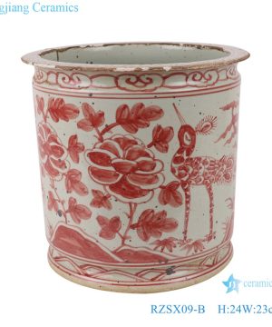 RZSX09-B Antique porcelain alum red flower and bird pattern ceramic pen holder