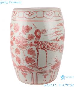 RZSX12 Antique porcelain Archaize alum red flower bird pattern garden drum stool cool pier