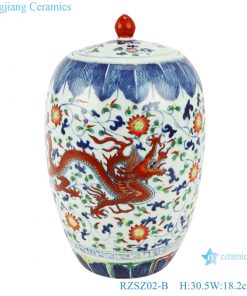 RZSZ02-B blue and white bucket colored glaze dragon - pattern storage jars pot