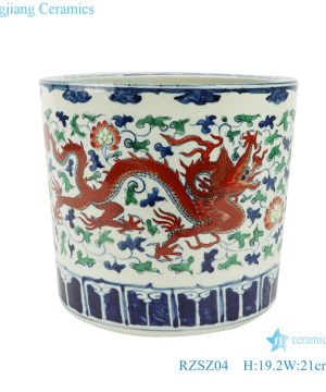 RZSZ04 Blue and white  porcelain fighting glaze red wrapped branch dragon pattern ceramic pen holder