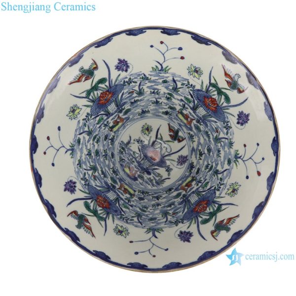 Blue and white bucket color lotus mandarin duck playing water flower bird pattern bowl