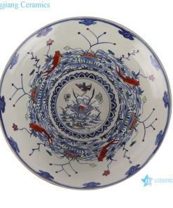 Blue and white fighting color mandarin duck playing water eight carp grain bowl