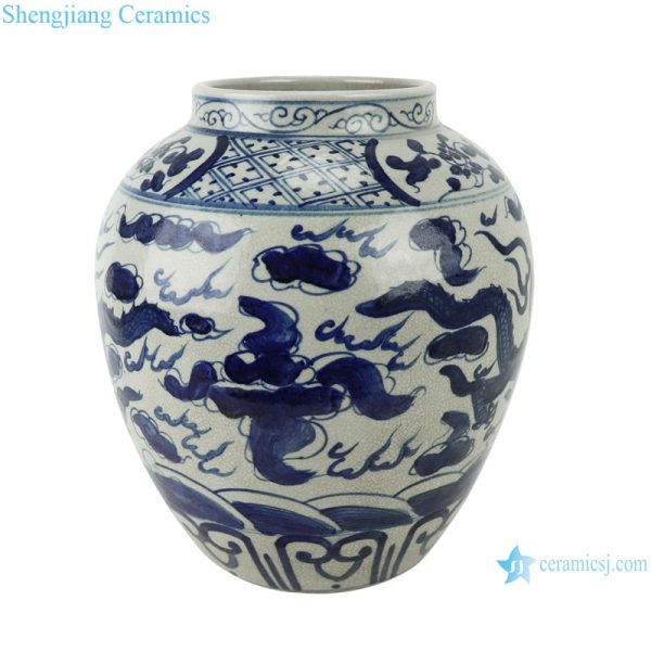 RZTA06 Antique blue and white pot vase with dragon pattern